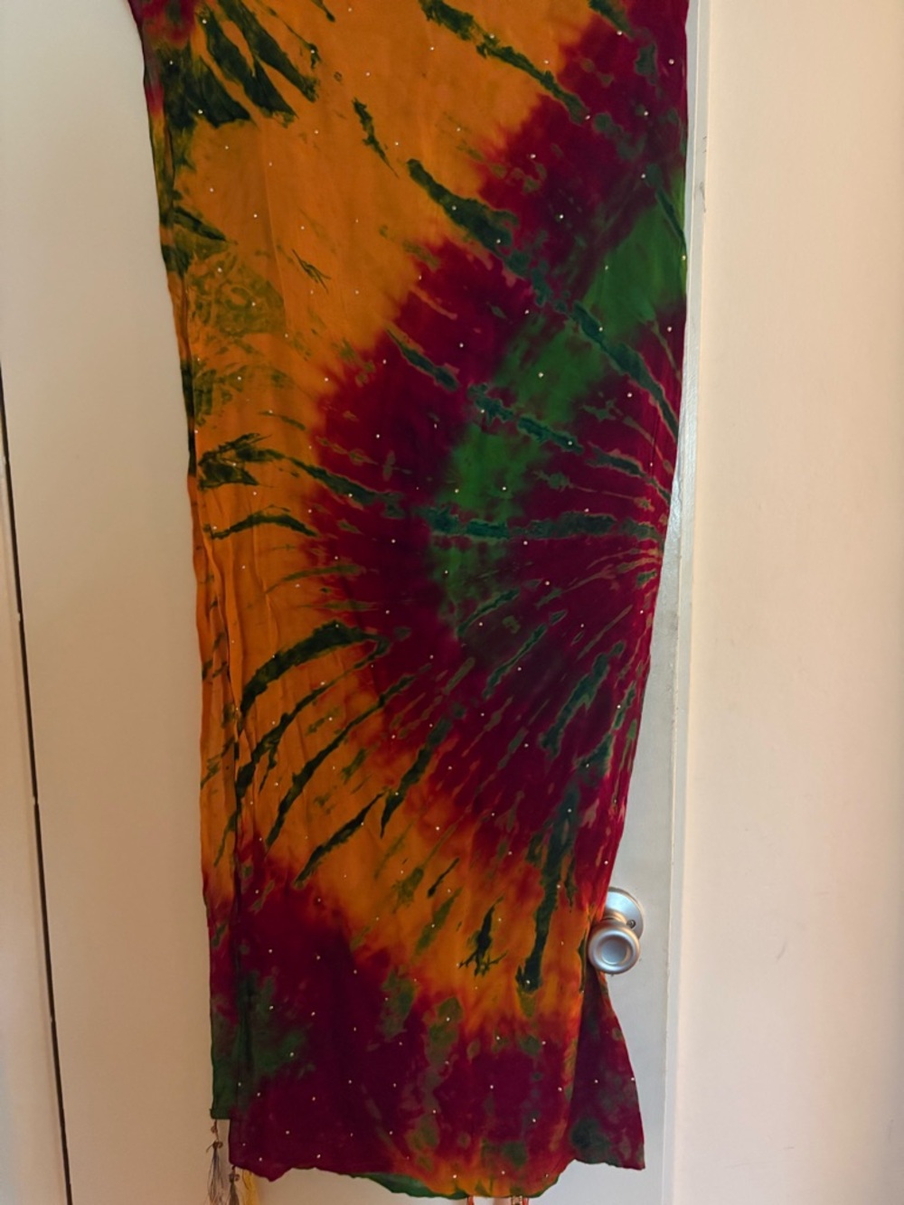 Tie-Dye dupatta in Orange, Green & Burgundy